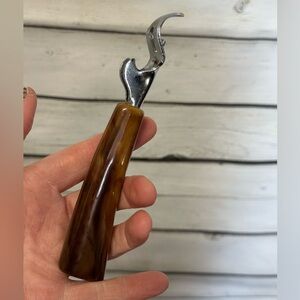Vintage Bakelite Butterscotch Swirl Handle Beer Can Bottle Opener Tortoise Shell